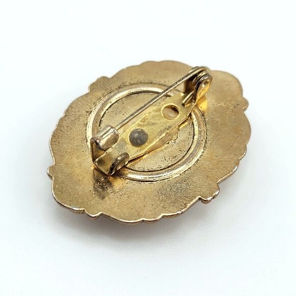 Vintage Estate Cameo Style Cottagecore C-Clasp Floral Transfer Oval Pin Brooch - Picture 5 of 8